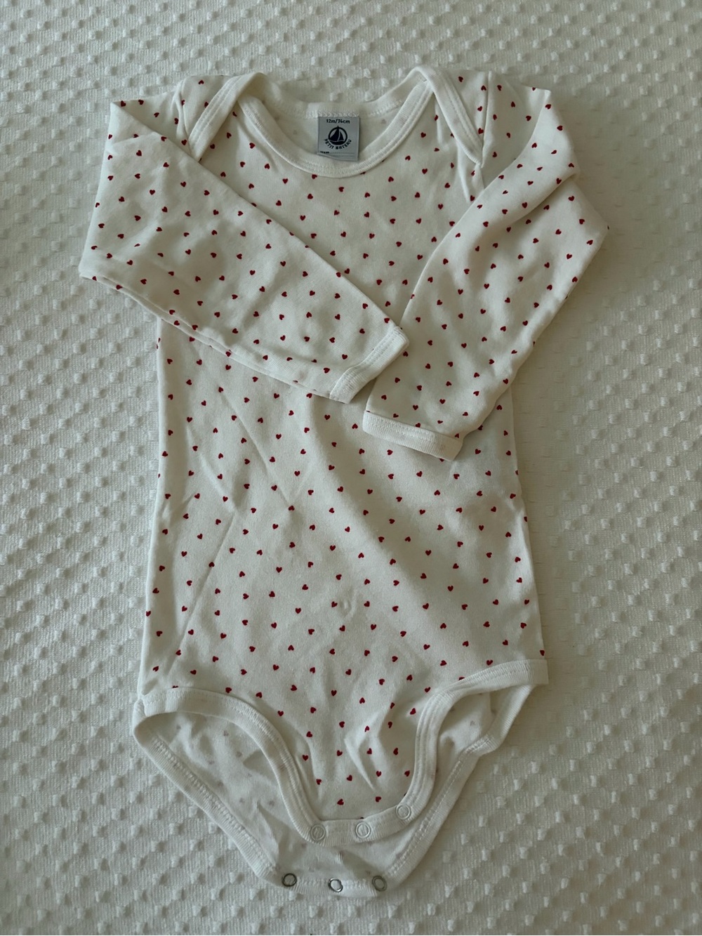 Petit Bateau Cream Bodysuit with Red Heart Print